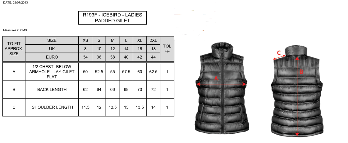 OLD VICARAGE STAFF Gilet Jacket - Female - Size Guide