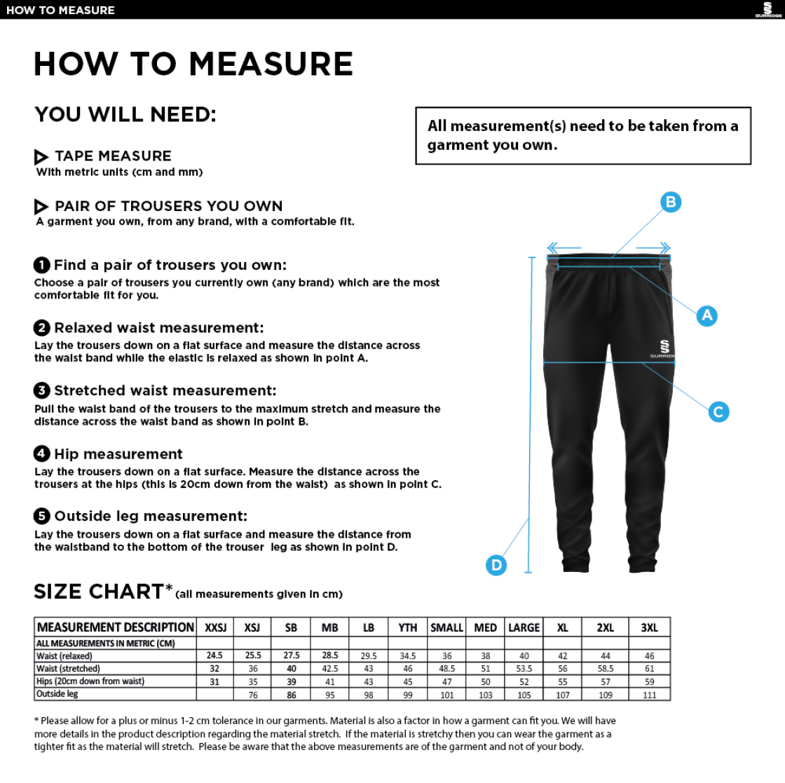 Old Vicarage Staff Tek Slim Pant - Size Guide