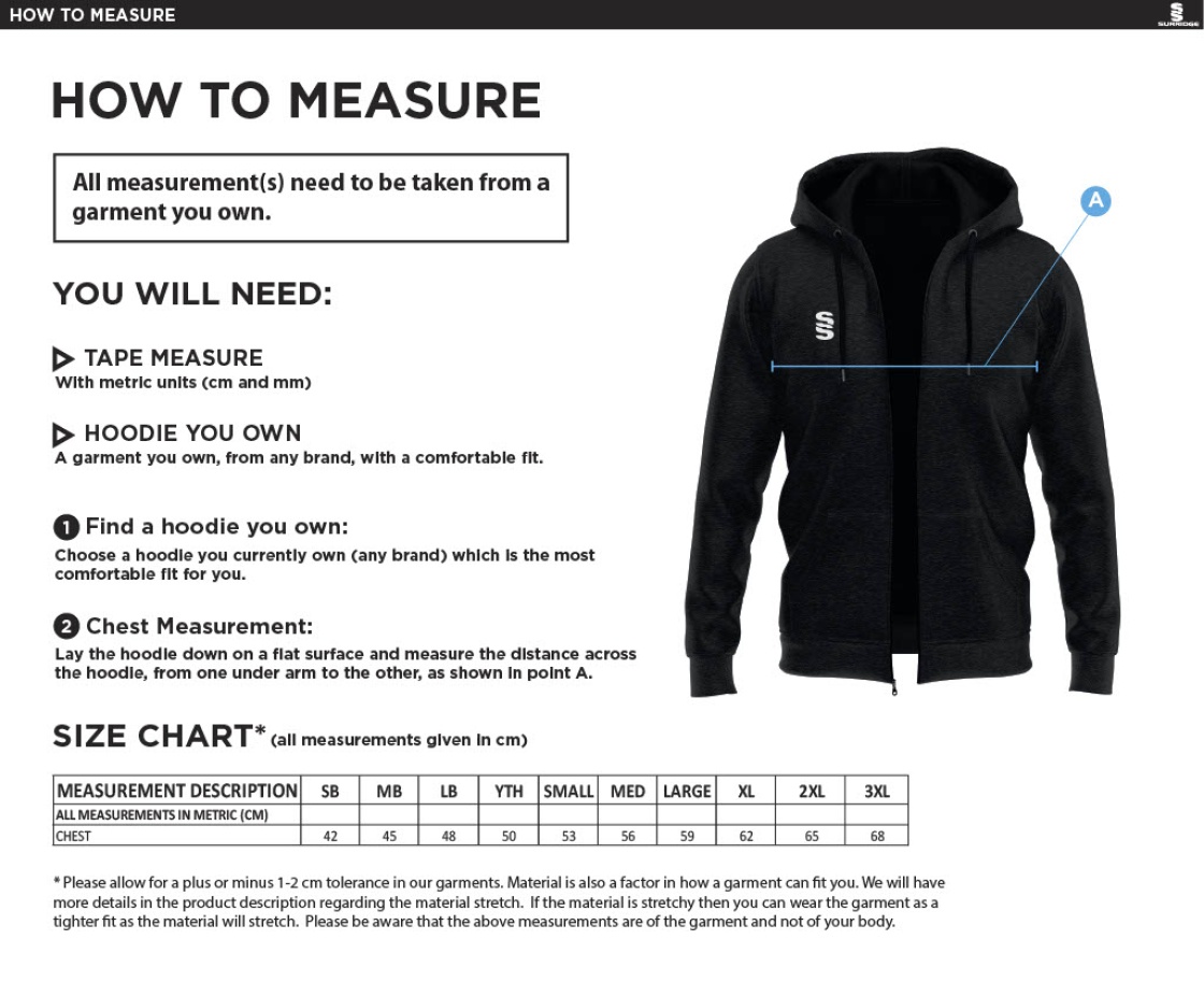 Old Vicarage Staff Dual Full Zip Hoody - Size Guide