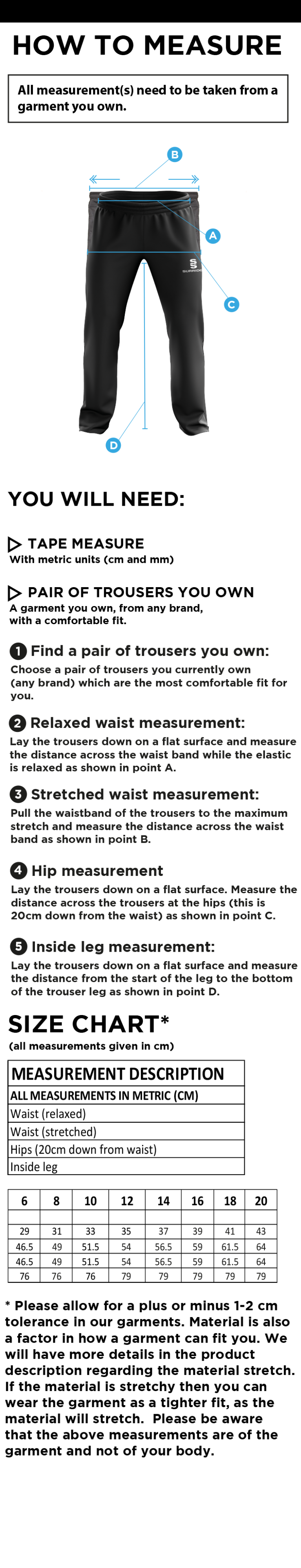 Old Vicarage Staff Poplin Track Pant - Size Guide