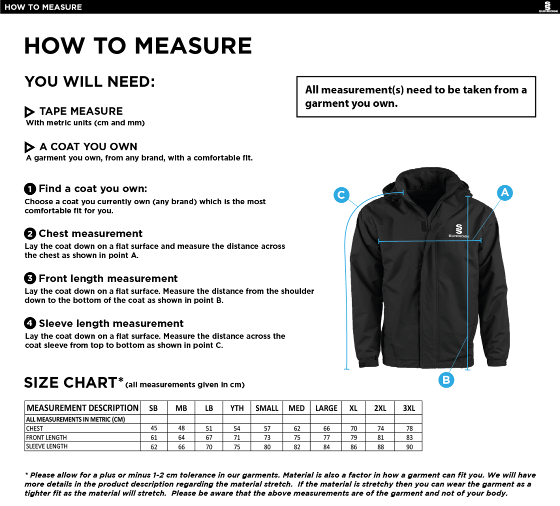 Old Vicarage Staff Fleece-Lined Jacket - Size Guide